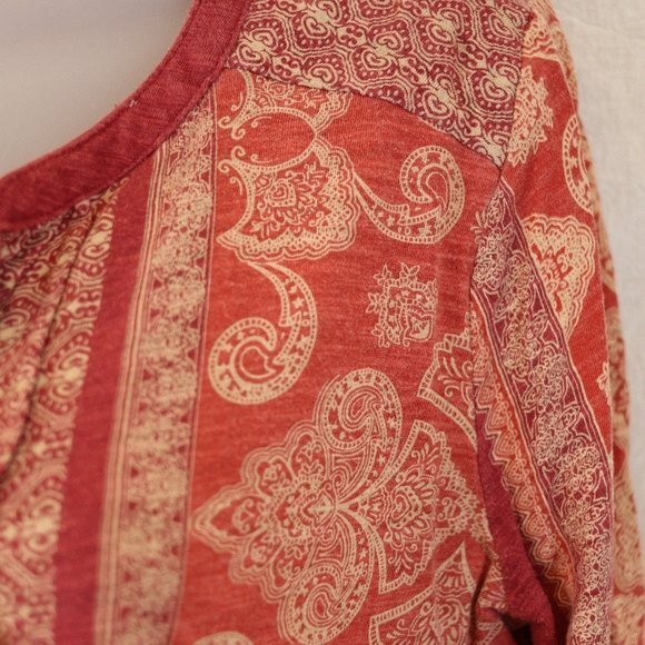Lucky Brand Orange Fall Boho Layered Look Top Small Lightweight Colorful Print - Picture 7 of 9